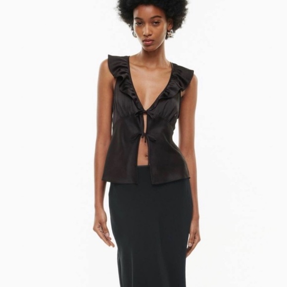 Wilfred Tops - Wilfred Black Ruffle Tie-Front Satin Tank